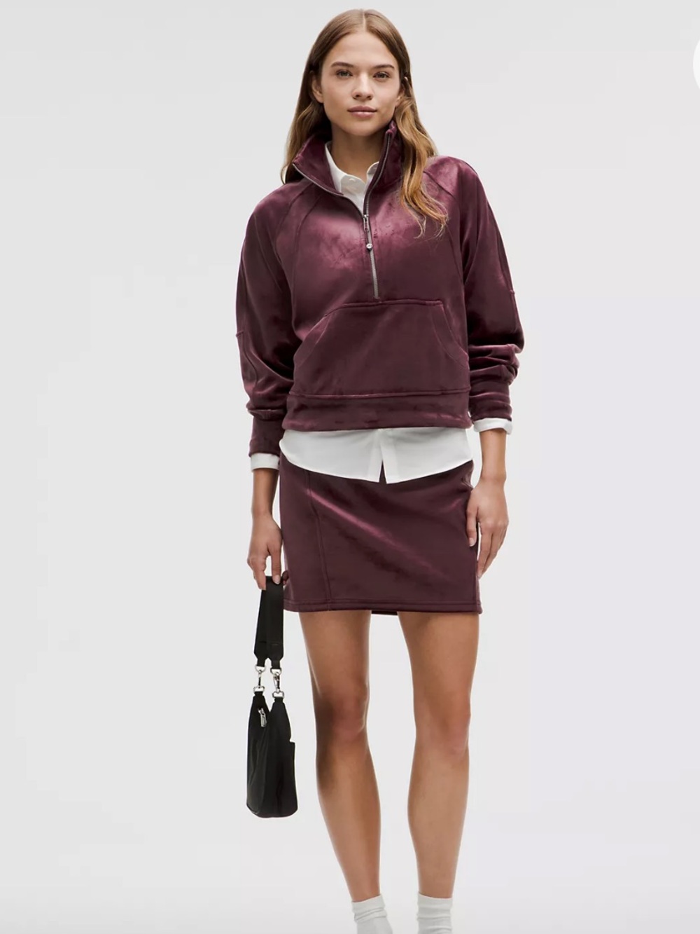 Lululemon Scuba Mid-Rise Velvet Mini Skirt Purple Sz L Y2K Luxe Soft Athleisure